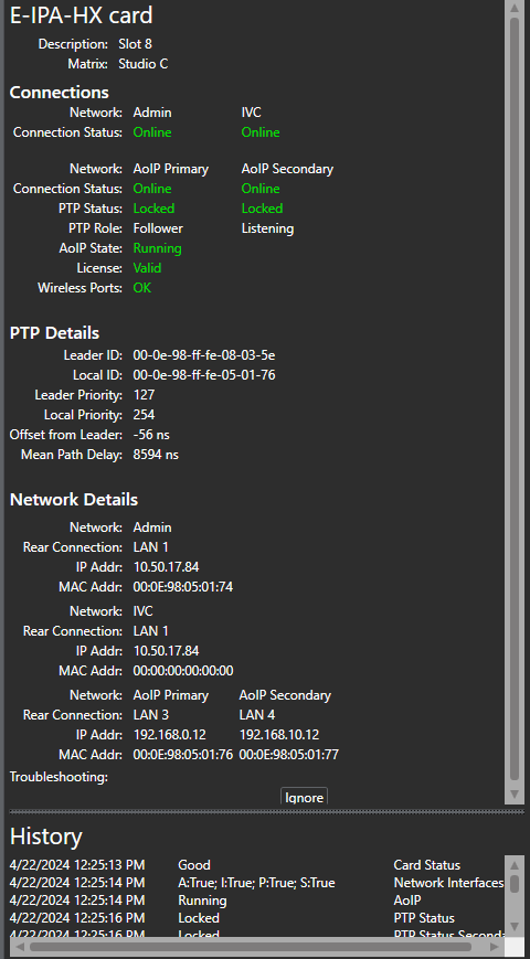 Click E-IPA tile to view conectivity details